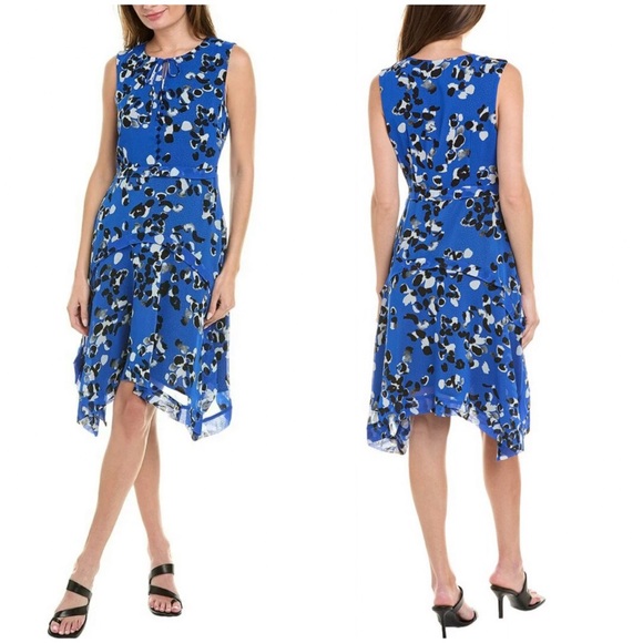 CAbi Untamed Electric Blue Floral Polka Dot Midi Dress - Picture 1 of 16